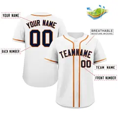 White Navy-Orange Classic Style Baseball Jersey 2
