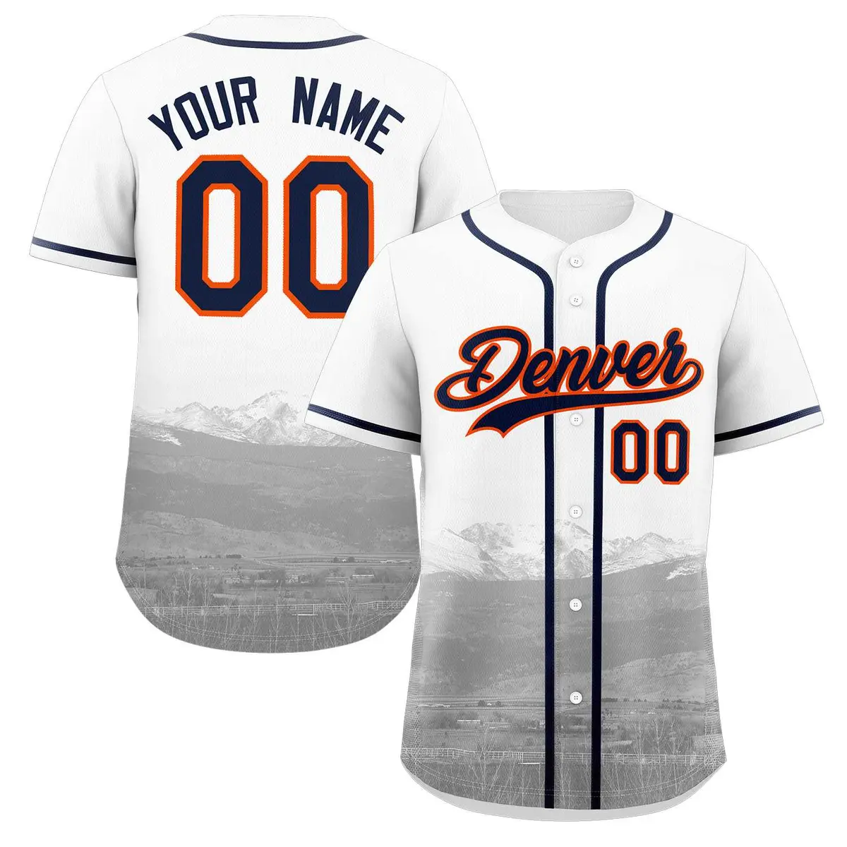 White Navy-Orange Denver City Skyline Baseball Jersey