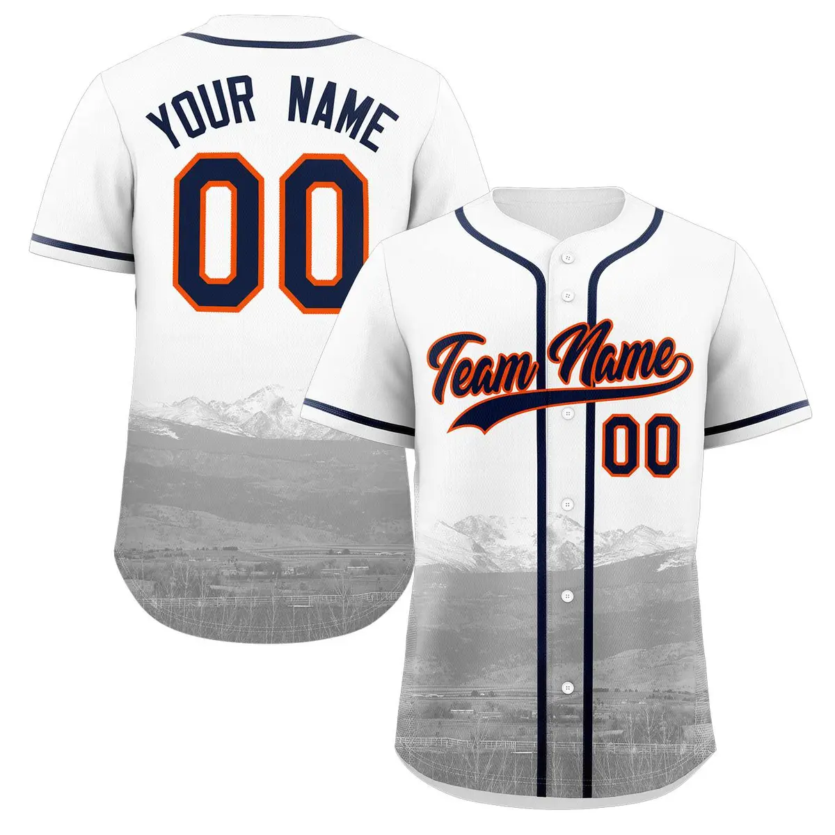 White Navy-Orange Denver City Skyline Baseball Jersey