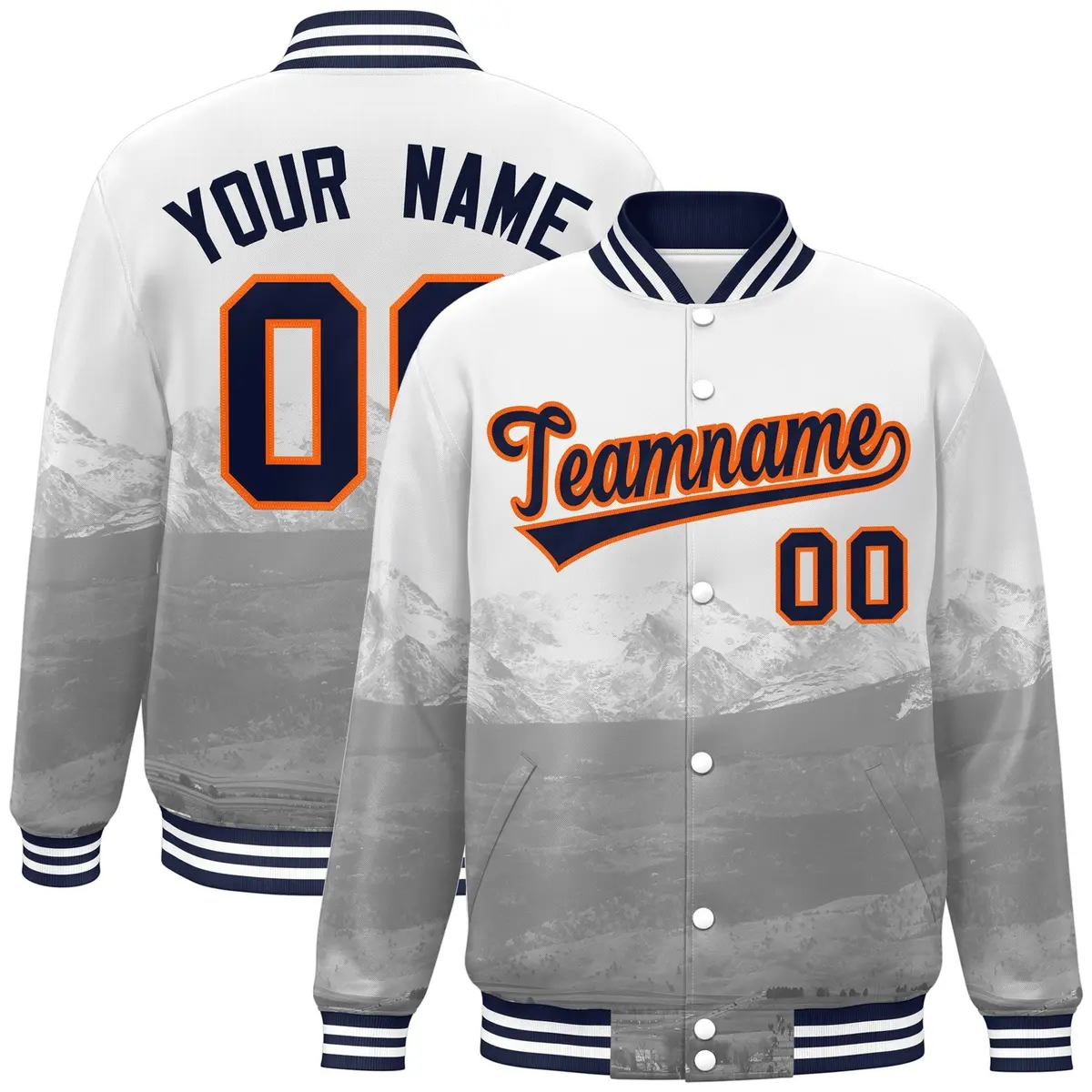 White Navy-Orange Denver Skyline Track Varsity Full-Snap Jacket