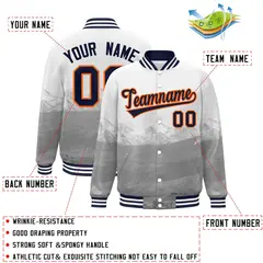 White Navy-Orange Denver Skyline Track Varsity Full-Snap Jacket 2