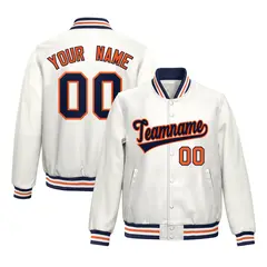 White Navy Orange Full-Snap Varsity Faux Leather Letterman Jacket