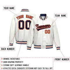 White Navy Orange Full-Snap Varsity Faux Leather Letterman Jacket 2
