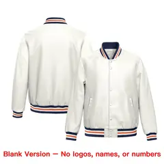 White Navy Orange Full-Snap Varsity Faux Leather Letterman Jacket 6