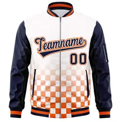 White Navy-Orange Grid Color Block Letterman Raglan Jacket 3