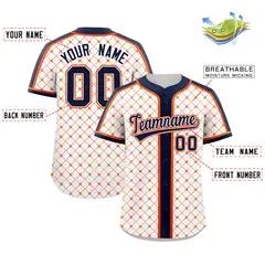 White Navy-Orange Plaid Authentic Baseball Jersey 2