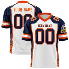 White Navy-Orange Raglan Sleeves Side Pattern Football Jersey 1
