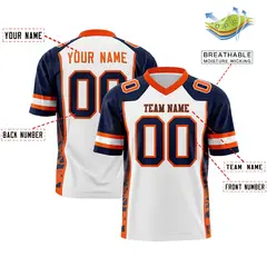 White Navy-Orange Raglan Sleeves Side Pattern Football Jersey 2