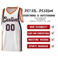 White Navy-Orange Ribbon Pattern Basketball Kits 2