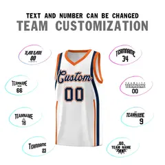 White Navy-Orange Ribbon Pattern Basketball Kits 4