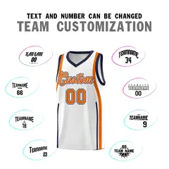 White Navy-Orange Ribbon Pattern Basketball Kits 4