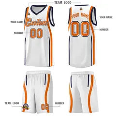 White Navy-Orange Ribbon Pattern Basketball Kits 5