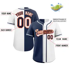 White Navy-Orange Split Fashion Baseball Jersey 2
