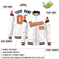 White Navy-Orange Varsity Full-Zip Shoulder Color Block Letterman Bomber Jacket 2