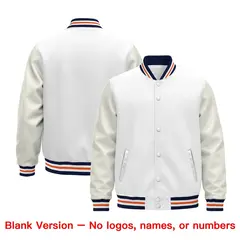 White Navy Orange Varsity Jacket with Faux Leather Sleeves 6