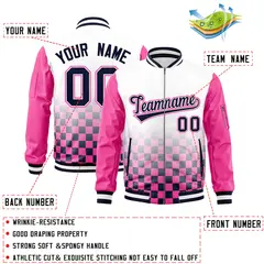 White Navy-Pink Grid Color Block Letterman Raglan Jacket 2