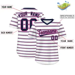 White Navy-Pink Horizontal Stripe Pullover Baseball Jersey 2