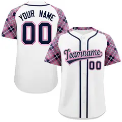 White Navy-Pink Raglan Sleeves Authentic Baseball Jersey 1