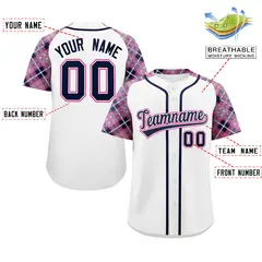 White Navy-Pink Raglan Sleeves Authentic Baseball Jersey 2