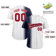 White Navy Pinstripe Gradient Baseball Jersey 2