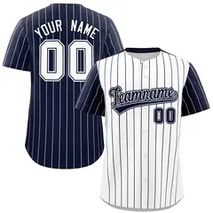 White Navy Pinstripe Raglan Sleeves Baseball Jersey