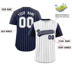 White Navy Pinstripe Raglan Sleeves Baseball Jersey 2
