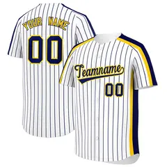 White Navy Pinstripe Two-tone Side Baseball Jersey