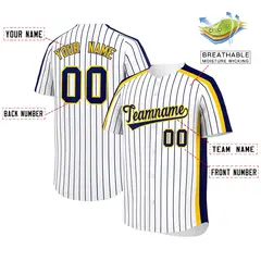 White Navy Pinstripe Two-tone Side Baseball Jersey 2