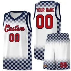 White Navy Plaid Pattern Basketball Jersey Sports Uniform 1