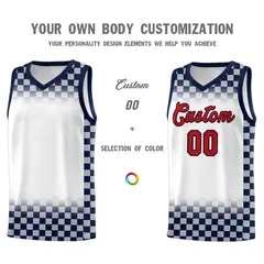White Navy Plaid Pattern Basketball Jersey Sports Uniform 3