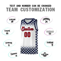 White Navy Plaid Pattern Basketball Jersey Sports Uniform 4