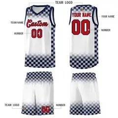 White Navy Plaid Pattern Basketball Jersey Sports Uniform 5
