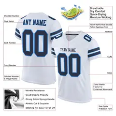 White Navy-Powder Blue Classic Mesh Football Jersey 2