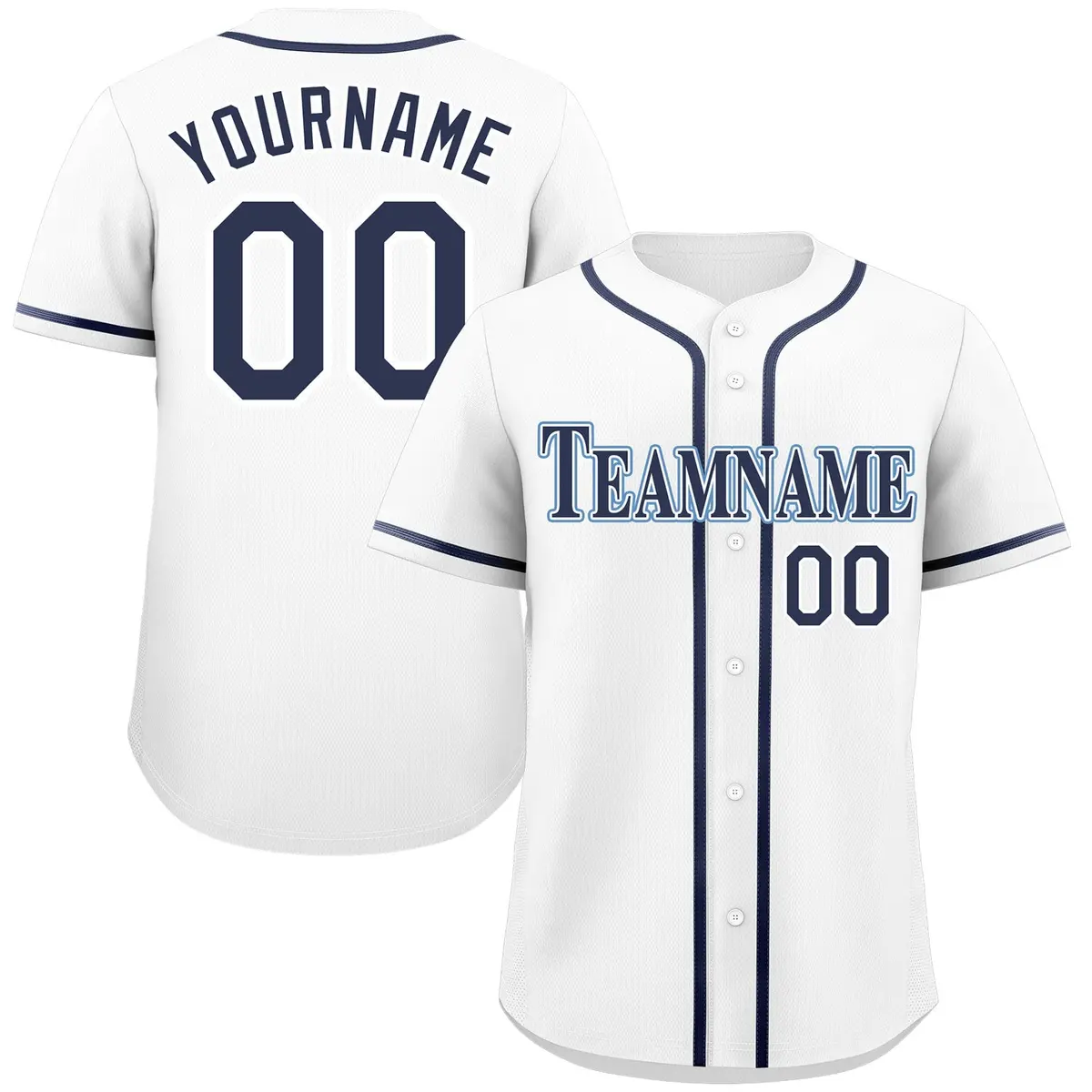 White Navy-Powder Blue Classic Style Baseball Jersey