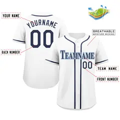 White Navy-Powder Blue Classic Style Baseball Jersey 2