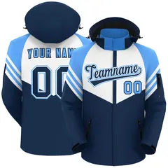 White Navy-Powder Blue Color Block Hooded Waterproof Jacket