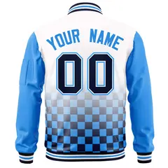 White Navy-Powder Blue Grid Color Block Letterman Raglan Jacket 4