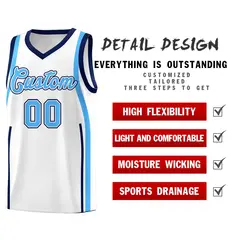 White Navy-Powder Blue Ribbon Pattern Basketball Kits 2