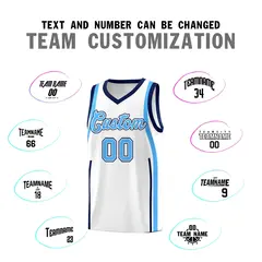 White Navy-Powder Blue Ribbon Pattern Basketball Kits 4