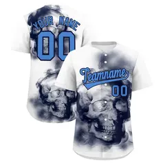White Navy Powder Blue Skeleton Graffiti Baseball Jersey 1