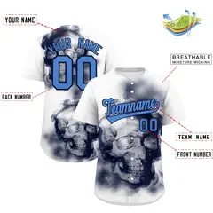 White Navy Powder Blue Skeleton Graffiti Baseball Jersey 2