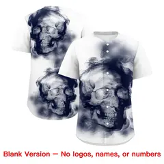 White Navy Powder Blue Skeleton Graffiti Baseball Jersey 8