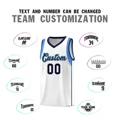 White Navy Powder Blue Sleeve Color Block Basketball Jersey 4