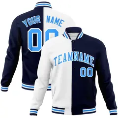 White Navy-Powder Blue Two Tone Split Varsity Letterman Jacket 1