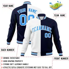 White Navy-Powder Blue Two Tone Split Varsity Letterman Jacket 4