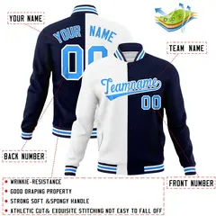 White Navy-Powder Blue Two Tone Split Varsity Letterman Jacket 4