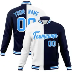 White Navy-Powder Blue Two Tone Split Varsity Letterman Jacket 1