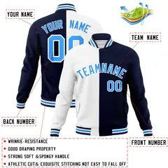 White Navy-Powder Blue Two Tone Split Varsity Letterman Jacket 4