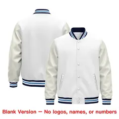White Navy Powder Blue Varsity Jacket with Faux Leather Sleeves 6