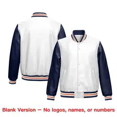 White Navy Raglan Full-Snap Varsity Faux Leather Letterman Jacket 6